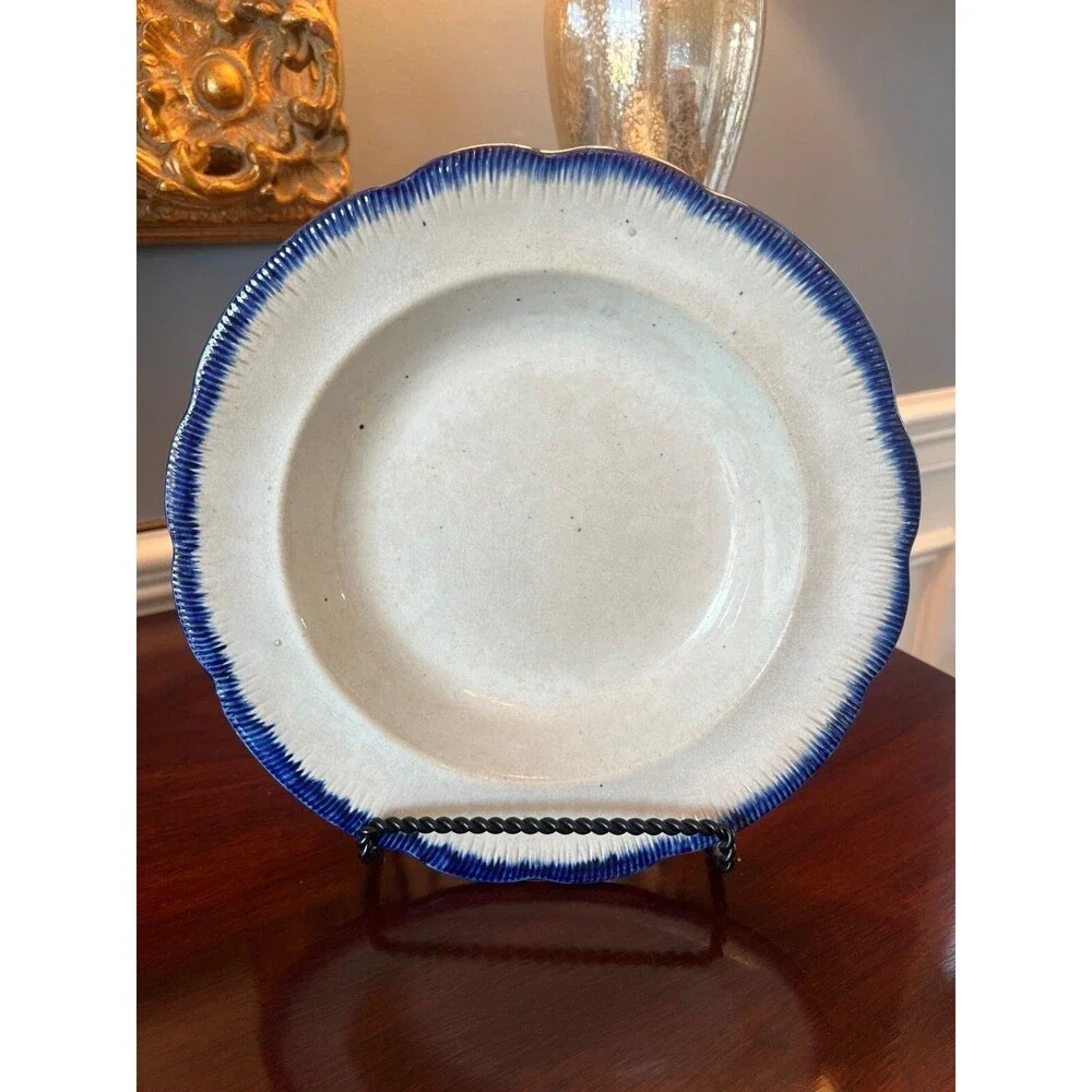 Antique Clews Warranted Staffordshire Flow Blue Bowl Shell Feather Edge